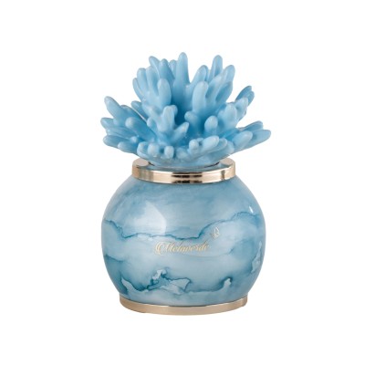 Lampada a sfera in vetro con anemone in ceramica di Capodimonte